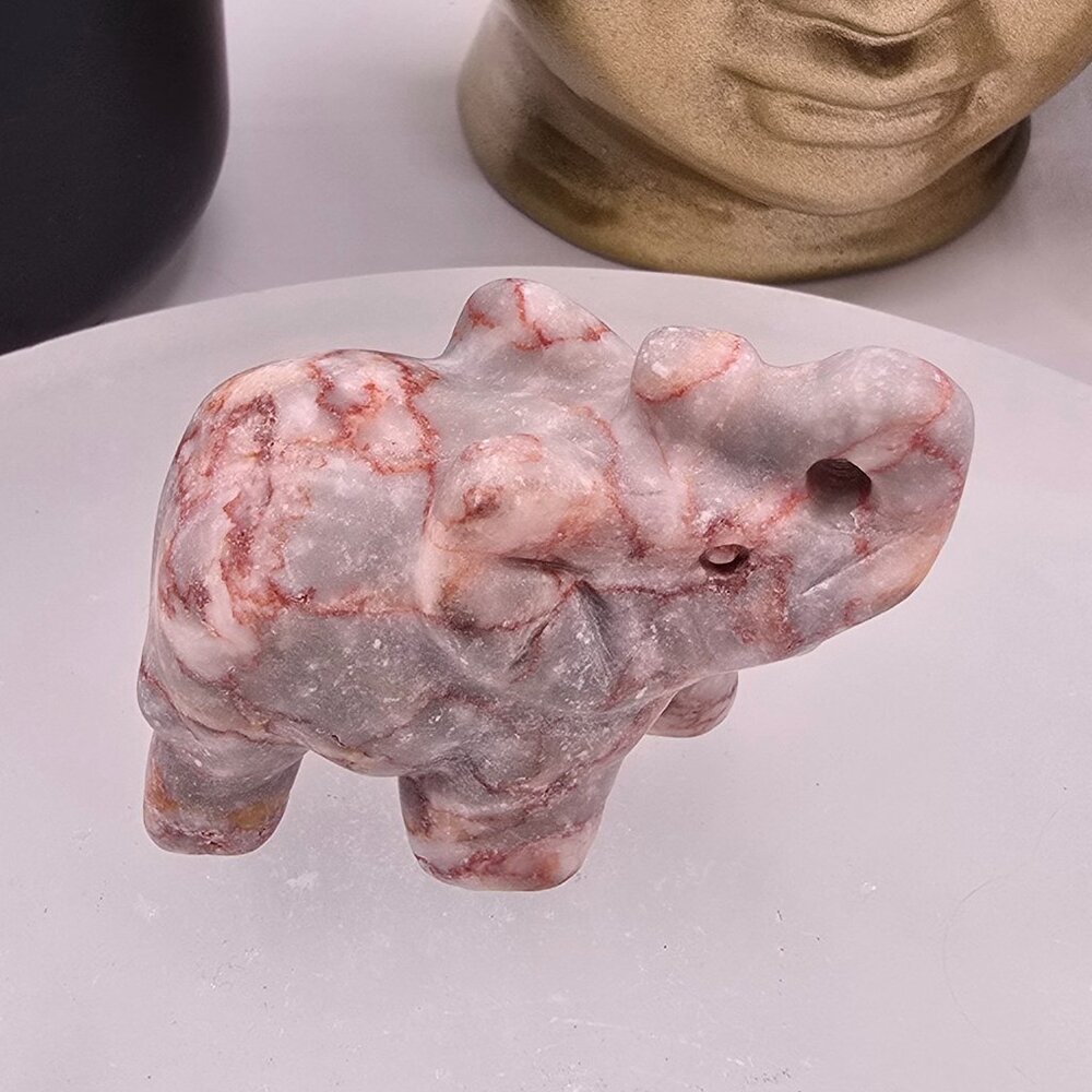 Calcite & Marble Elephant Sculpture – Strength, Clarity & Timeless Beauty